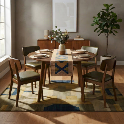 Solid Rubberwood Round Drop-Leaf Dining Table for Small Spaces, Honey