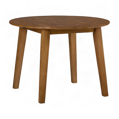 Solid Rubberwood Round Drop-Leaf Dining Table for Small Spaces, Honey