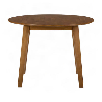 Solid Rubberwood Round Drop-Leaf Dining Table for Small Spaces, Honey