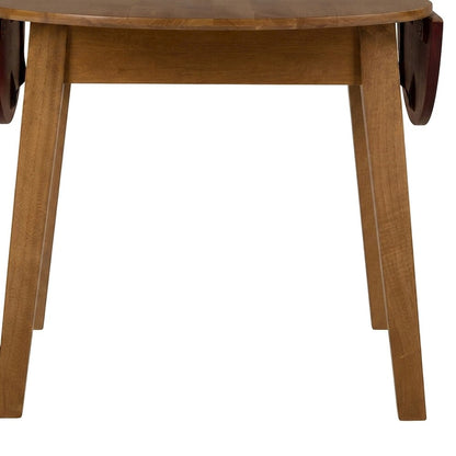 Solid Rubberwood Round Drop-Leaf Dining Table for Small Spaces, Honey