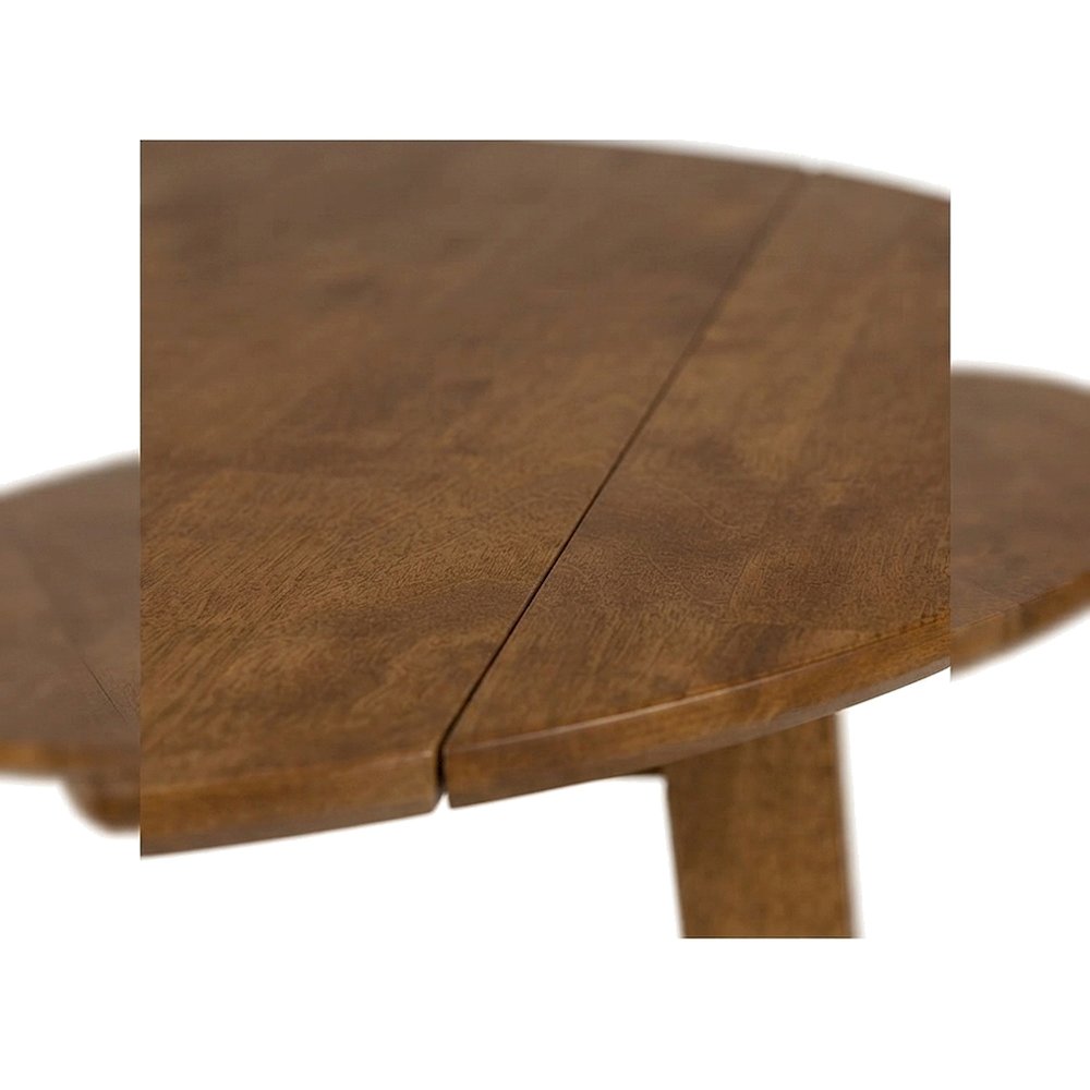 Solid Rubberwood Round Drop-Leaf Dining Table for Small Spaces, Honey