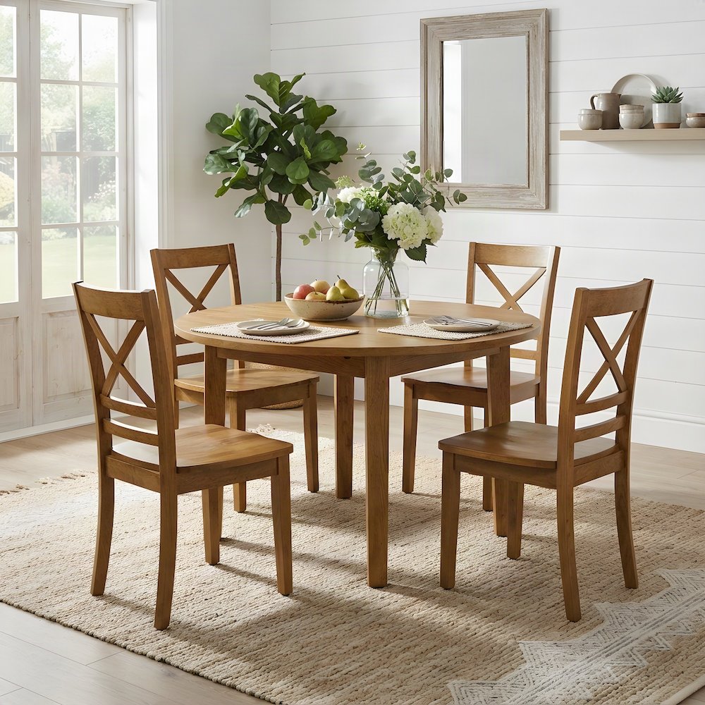 Acacia Solid Wood Cross-Back Kitchen Dining Chairs, Set of 2, Honey