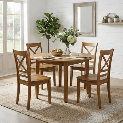Acacia Solid Wood Cross-Back Kitchen Dining Chairs, Set of 2, Honey