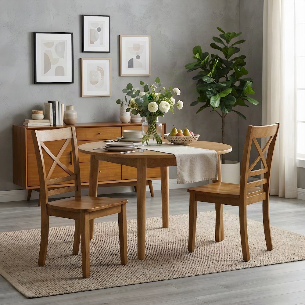 Acacia Solid Wood Cross-Back Kitchen Dining Chairs, Set of 2, Honey