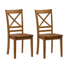 Acacia Solid Wood Cross-Back Kitchen Dining Chairs, Set of 2, Honey