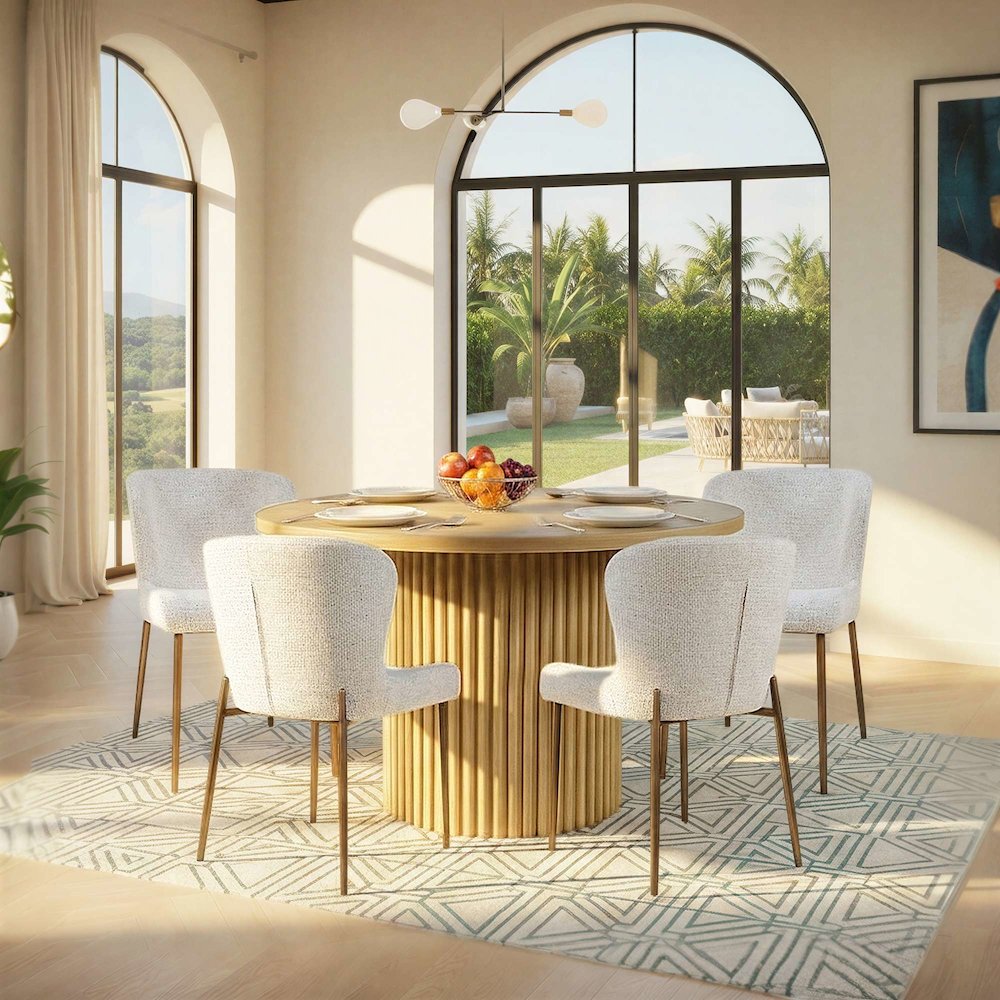 Auden Five Piece Mid-Century Modern Dining Set, Performance Upholstered Chairs