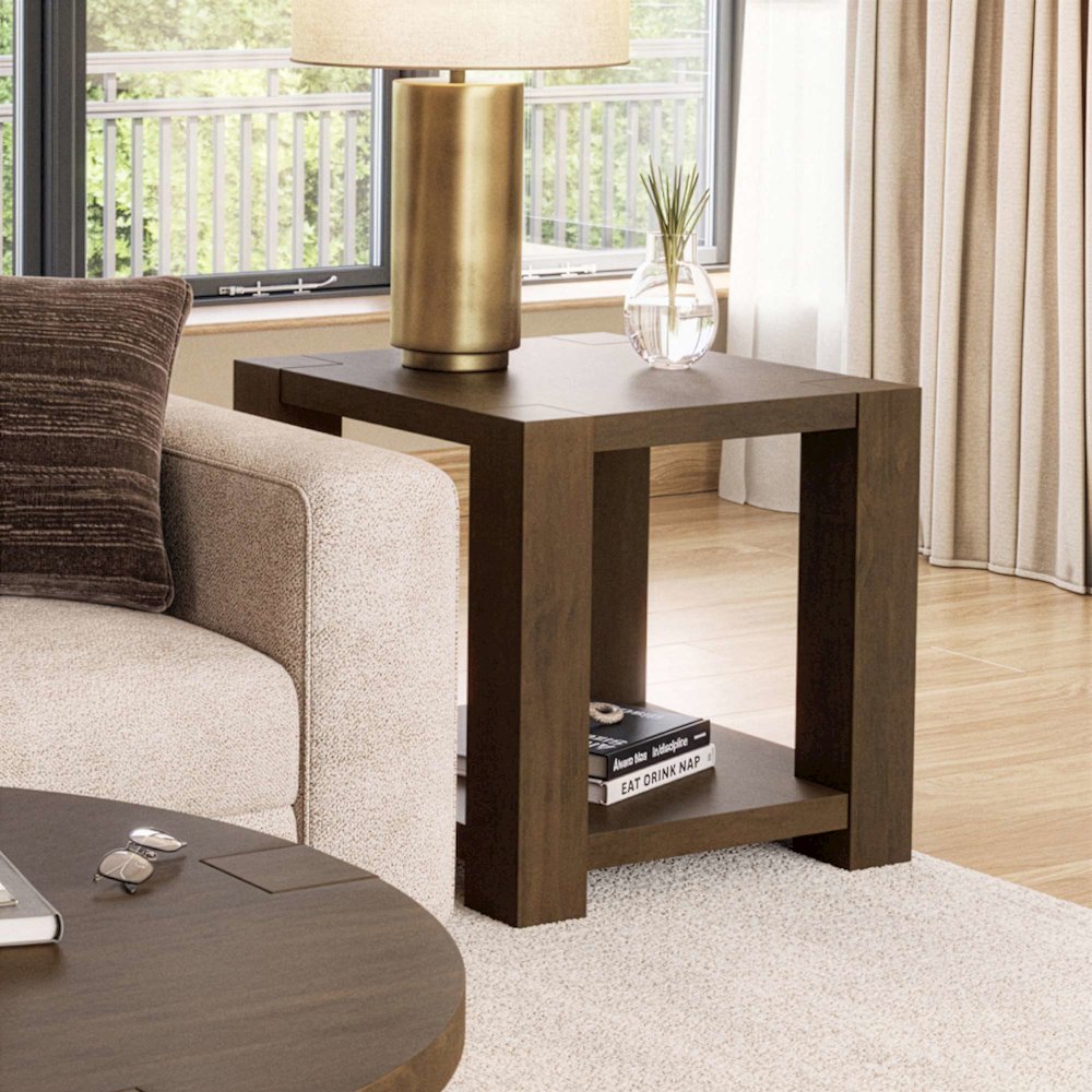 Brownstone 24" Transitional Modern Block-Frame Square End Table with Storage