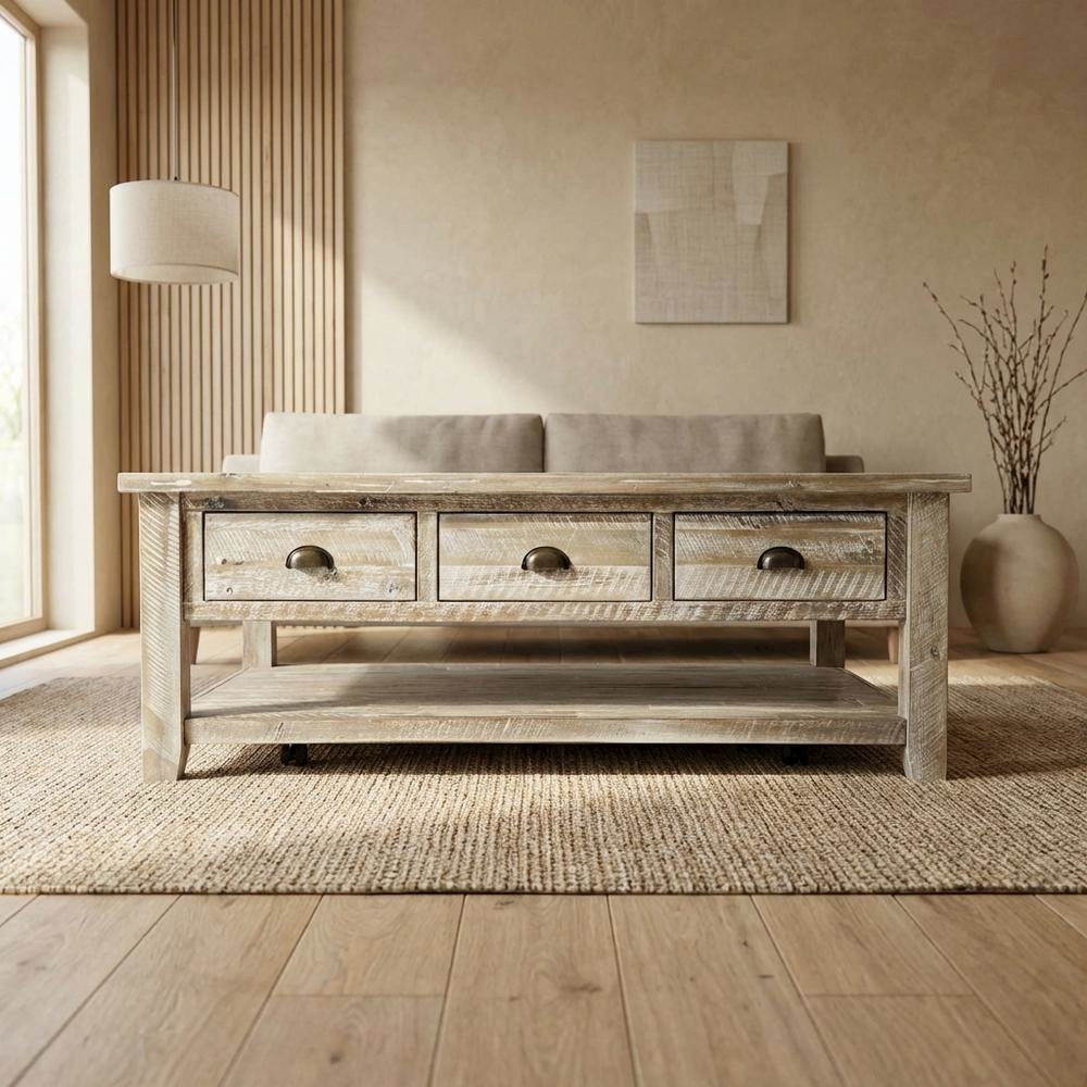 Rectangular Cocktail Table with Shelf, Modern Coffee Table for Living Room