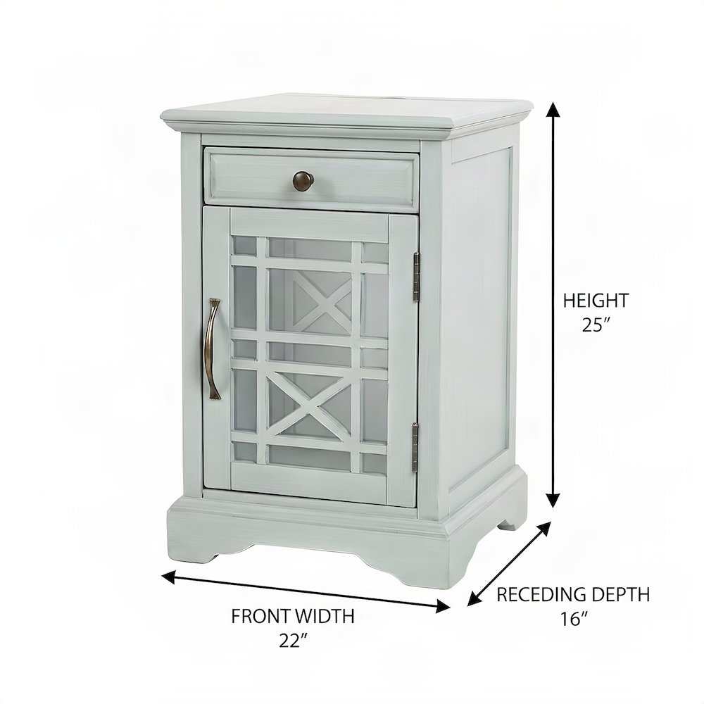 Acacia Veneer Nightstand with USB Charging, Drawer, and Door, Earl Grey