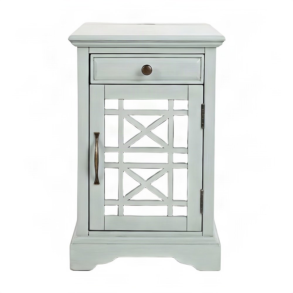 Acacia Veneer Nightstand with USB Charging, Drawer, and Door, Earl Grey