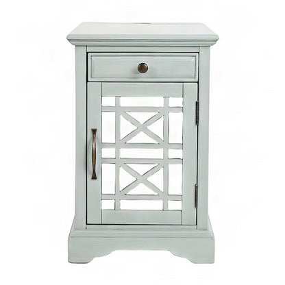 Acacia Veneer Nightstand with USB Charging, Drawer, and Door, Earl Grey
