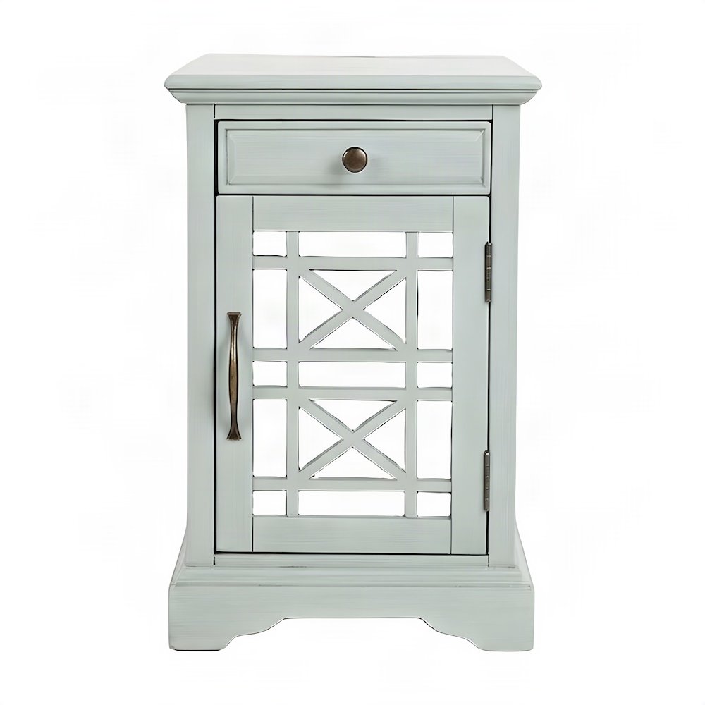 Acacia Veneer Nightstand with USB Charging, Drawer, and Door, Earl Grey