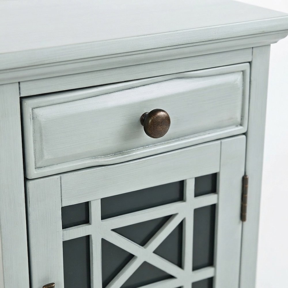 Acacia Veneer Nightstand with USB Charging, Drawer, and Door, Earl Grey