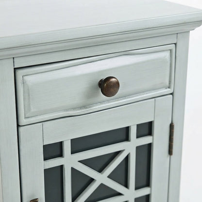 Acacia Veneer Nightstand with USB Charging, Drawer, and Door, Earl Grey