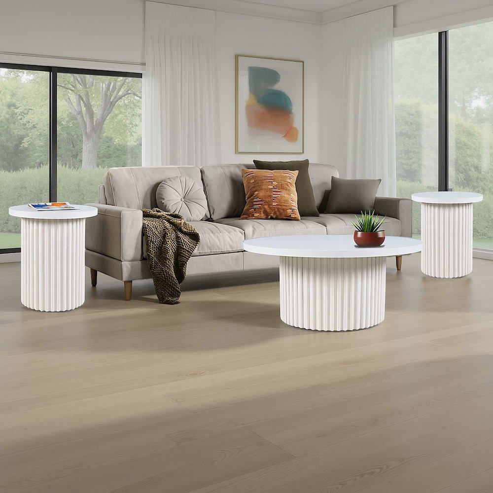 Auden Three Piece Mid-Century Modern Fluted Living Room Coffee and End Table Set