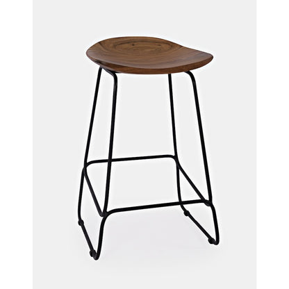 Solid Acacia 52" Five-Piece Counter Height Dining Set with Backless Barstools