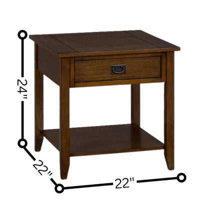 Oak Brown Wooden End Table with Drawer, Bedside and Side Table Bedroom