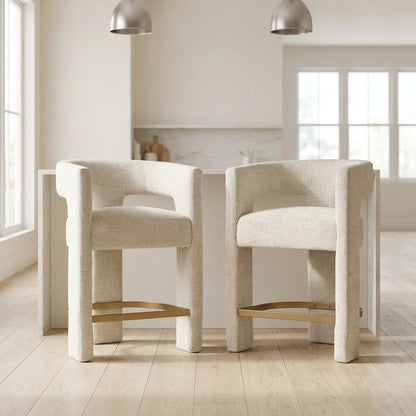 Modern Upholstered Counter Stool, Iron Frame, Natural, Set of 2