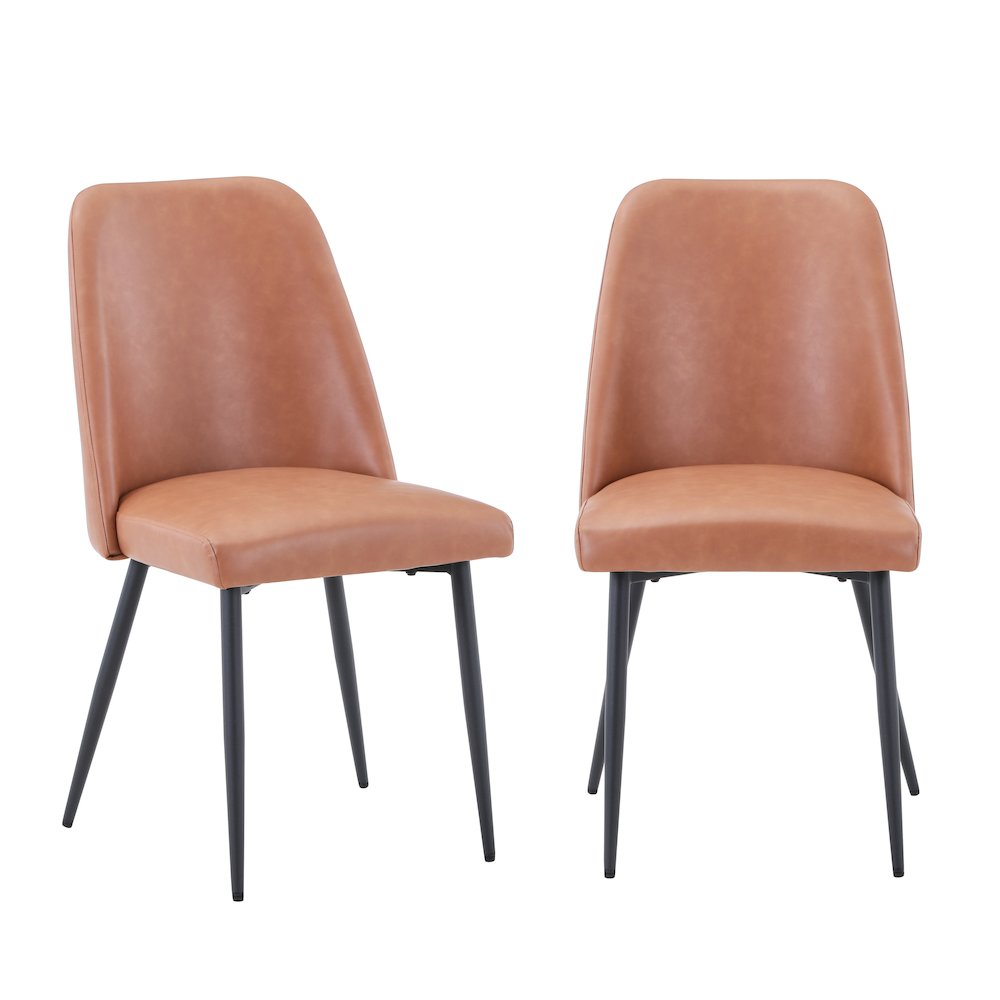 Seven Piece Solid Acacia Dining Set with Upholstered Mid-Century Modern Chairs