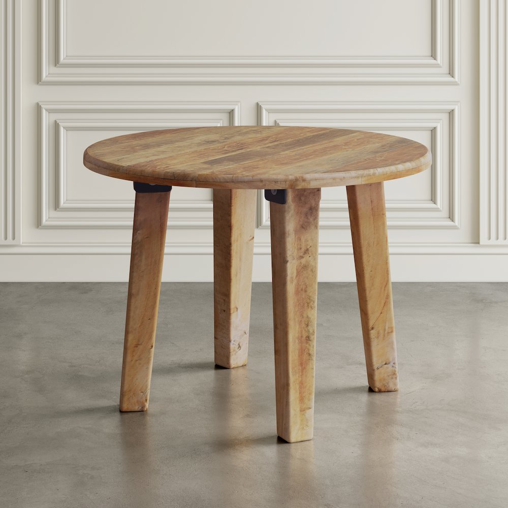 Five Piece Round Rustic Reclaimed Solid Wood Round Dining Set