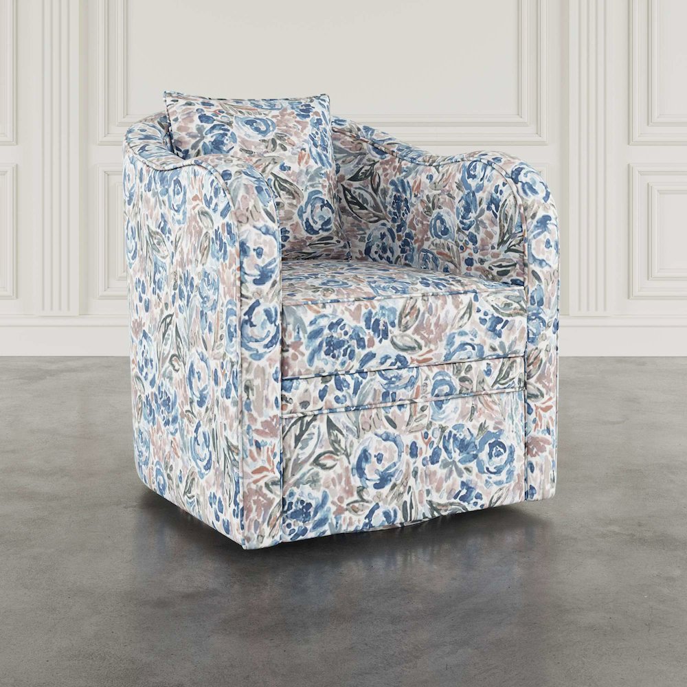 Daisy Bloom Floral Classic Traditional Swivel Accent Barrel Chair with Pillow