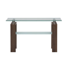 Compass Clear Modern Glass Sofa Table, Brown Wood and Glass