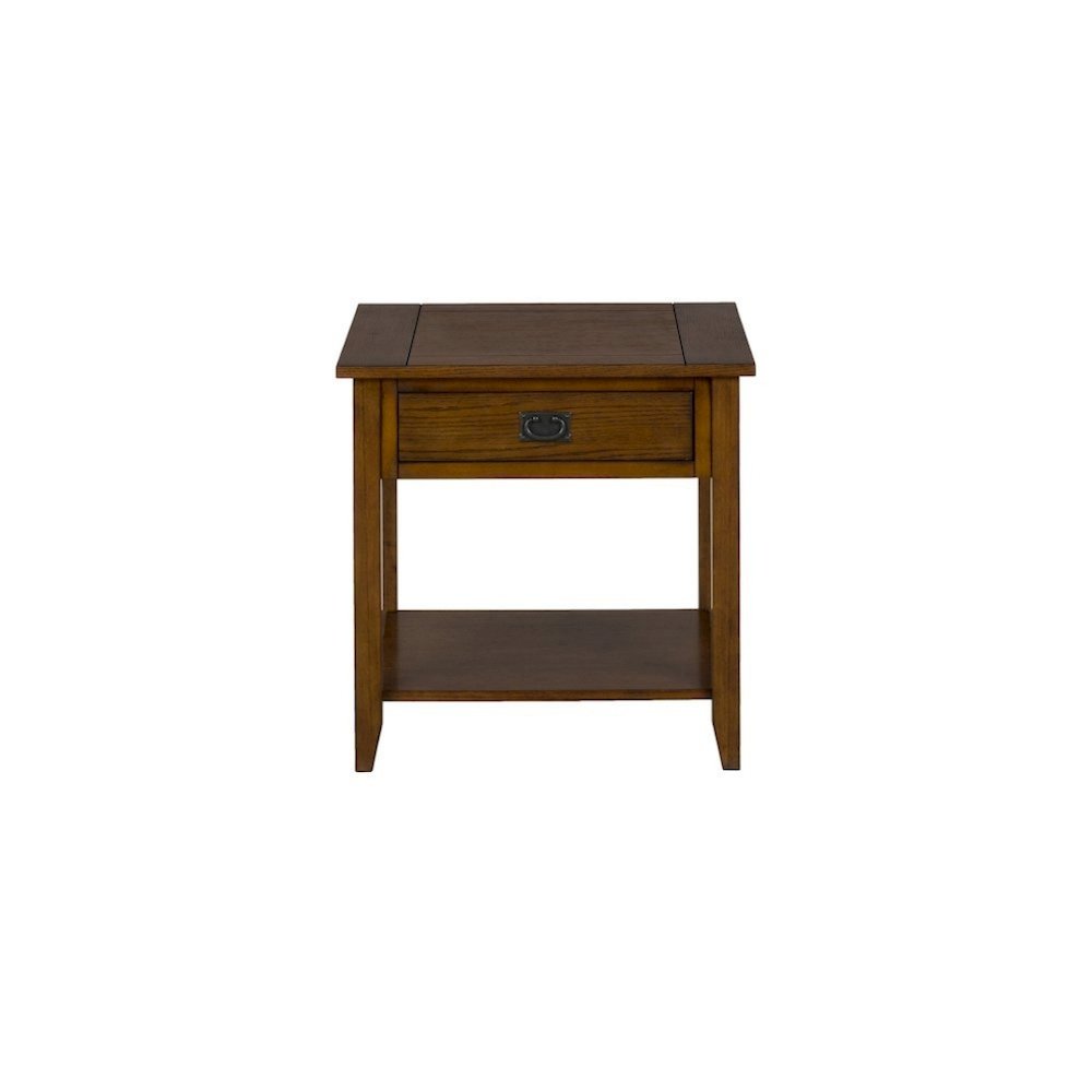 Oak Brown Wooden End Table with Drawer, Bedside and Side Table Bedroom
