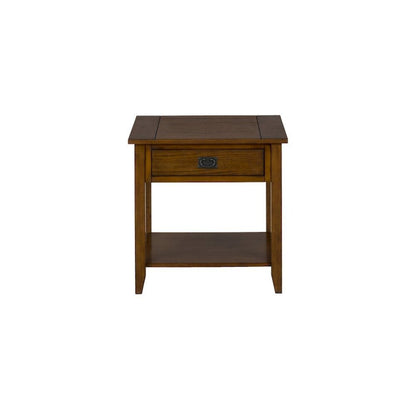 Oak Brown Wooden End Table with Drawer, Bedside and Side Table Bedroom