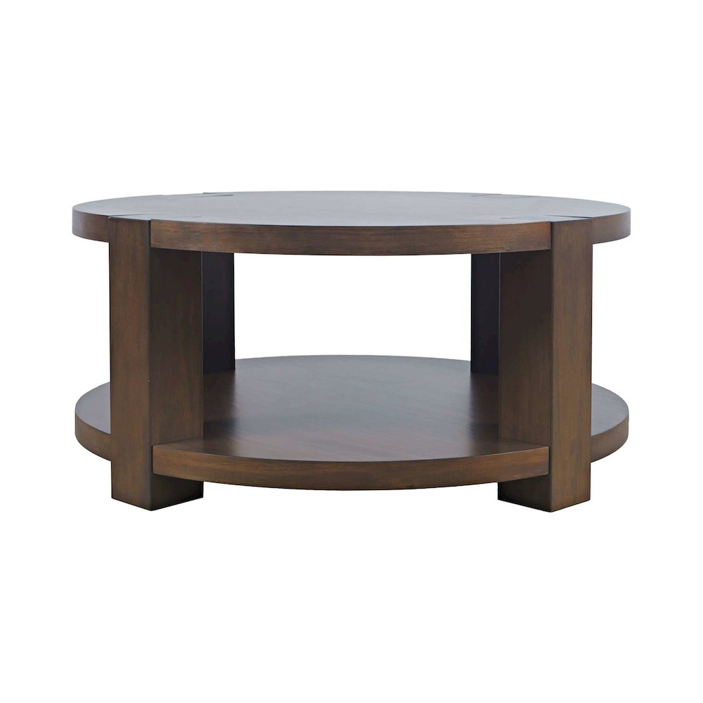 Brownstone 40" Round Transitional Modern Block-Frame Coffee Table with Wheels