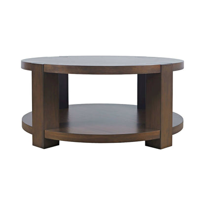 Brownstone 40" Round Transitional Modern Block-Frame Coffee Table with Wheels