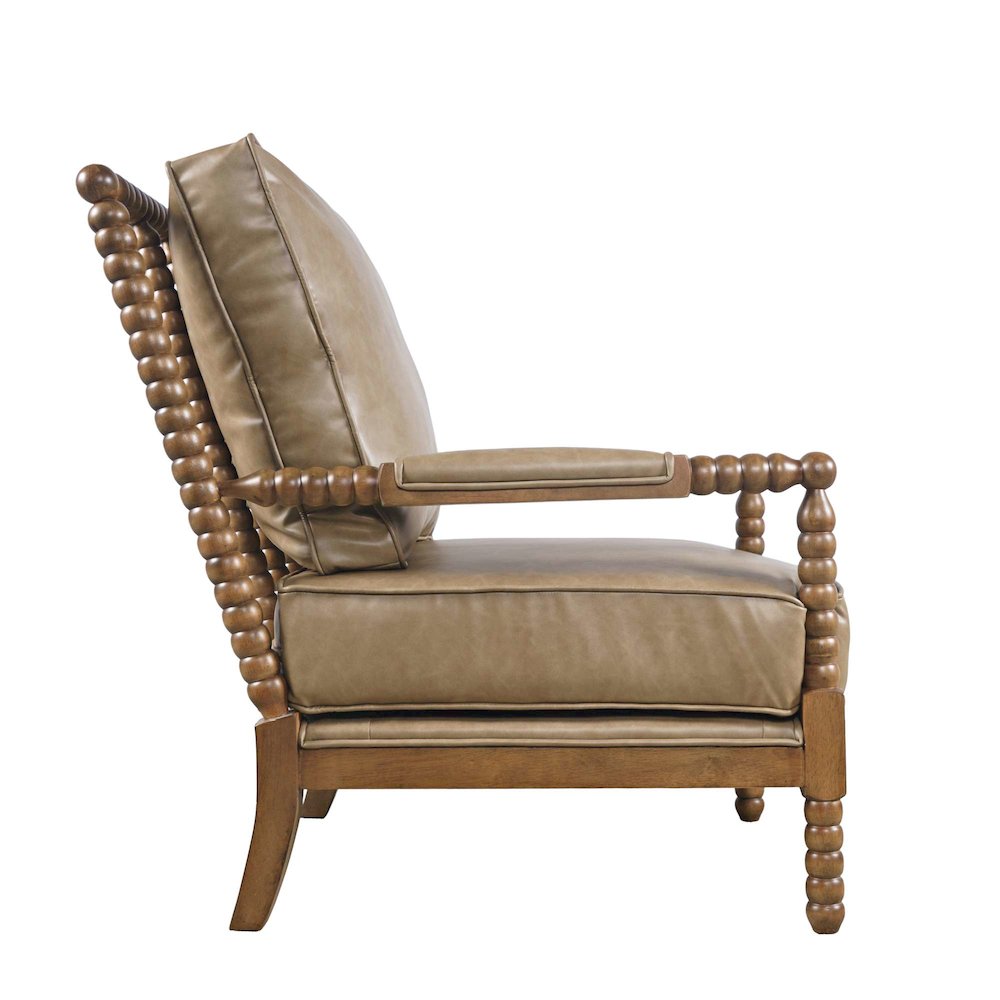 Ellsey Spindle Arm Faux Buff Leather Accent Chair