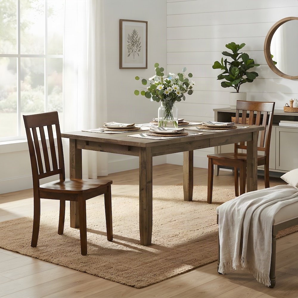 Solid Acacia Wood Classic Slat-Back Kitchen Dining Chairs, Set of 2, Caramel