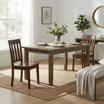 Solid Acacia Wood Classic Slat-Back Kitchen Dining Chairs, Set of 2, Caramel