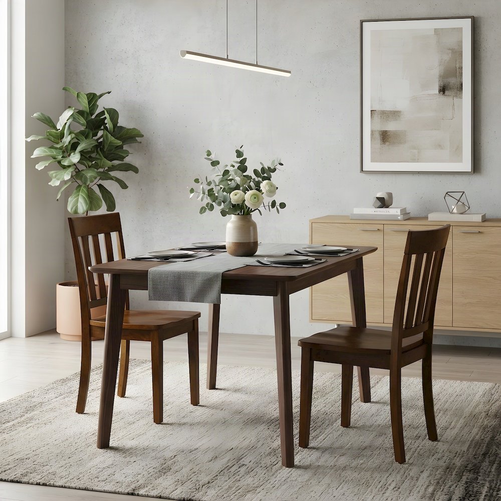 Solid Acacia Wood Classic Slat-Back Kitchen Dining Chairs, Set of 2, Caramel