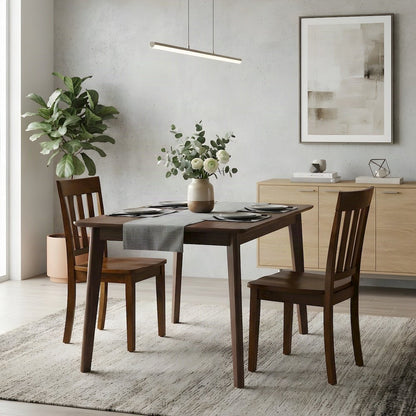 Solid Acacia Wood Classic Slat-Back Kitchen Dining Chairs, Set of 2, Caramel