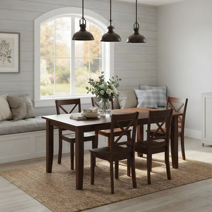 Acacia Solid Wood Cross-Back Kitchen Dining Chairs, Set of 2, Caramel
