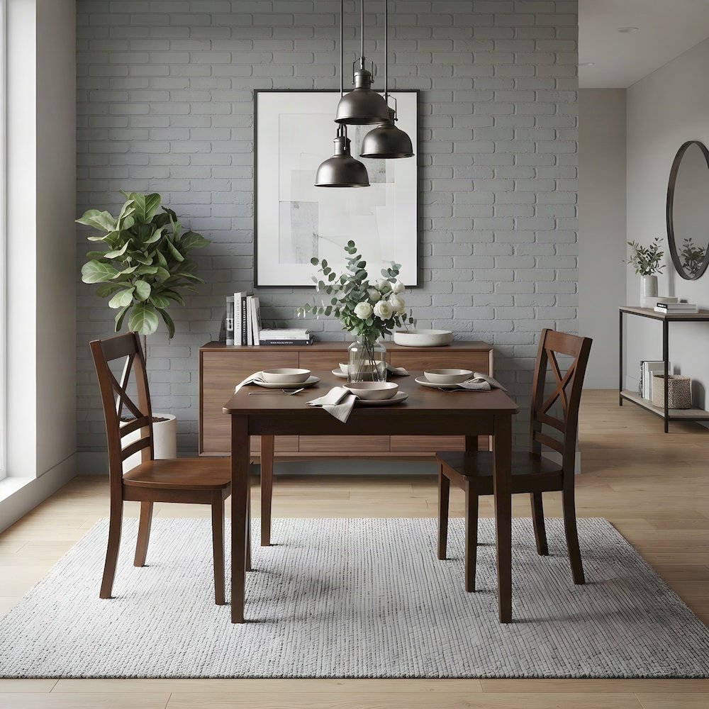 Acacia Solid Wood Cross-Back Kitchen Dining Chairs, Set of 2, Caramel