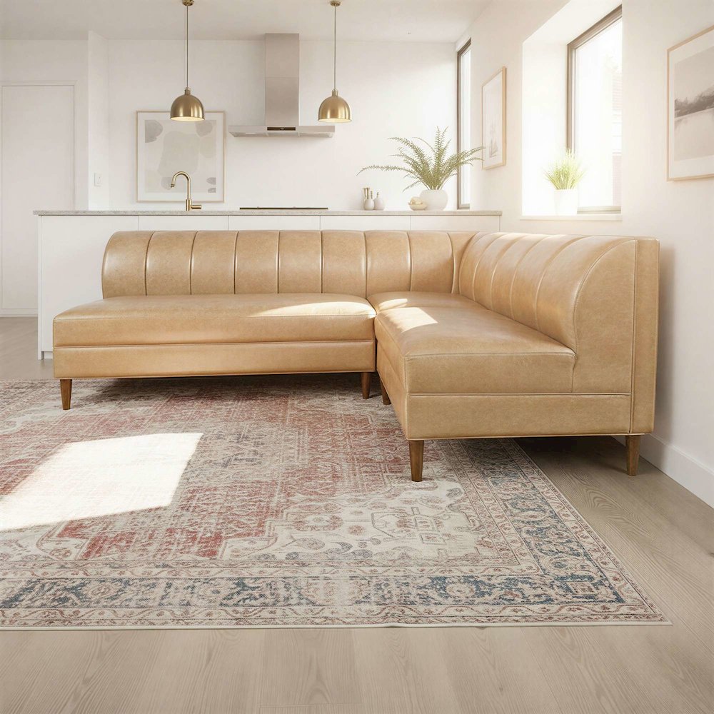 Ruston Modern Banquette Faux Leather Sectional with Four Seats and Corner Wedge