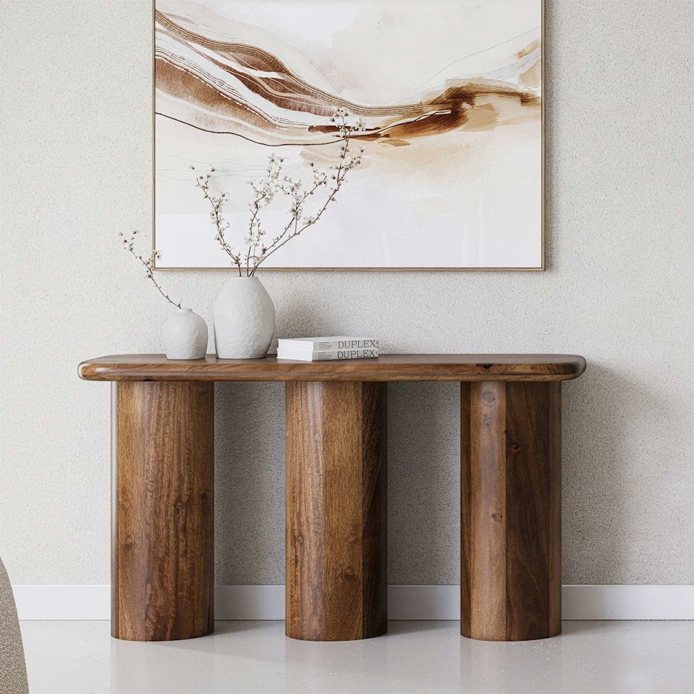 Mandara Global Modern 54" Solid Wood Pillar Sofa Console Table