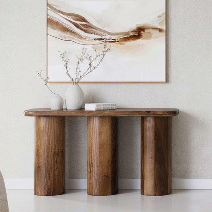 Mandara Global Modern 54" Solid Wood Pillar Sofa Console Table