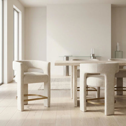 Modern Upholstered Counter Stool, Iron Frame, Natural, Set of 4
