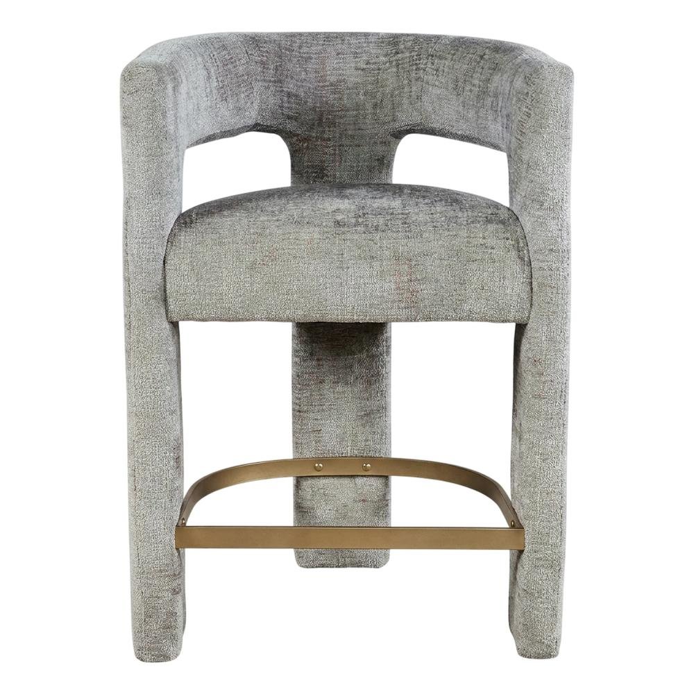 Modern Upholstered Counter Stool, Iron Frame, Grey, Set of 4