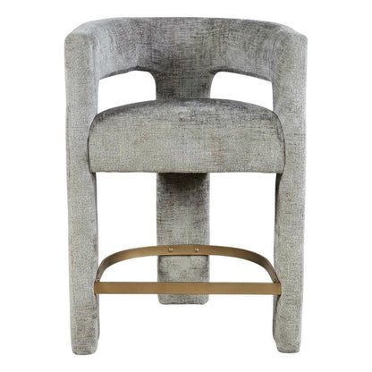 Modern Upholstered Counter Stool, Iron Frame, Grey, Set of 4