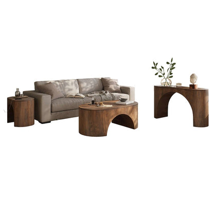 Luna Modern Architectural Three Piece Curved Living Room Table Set