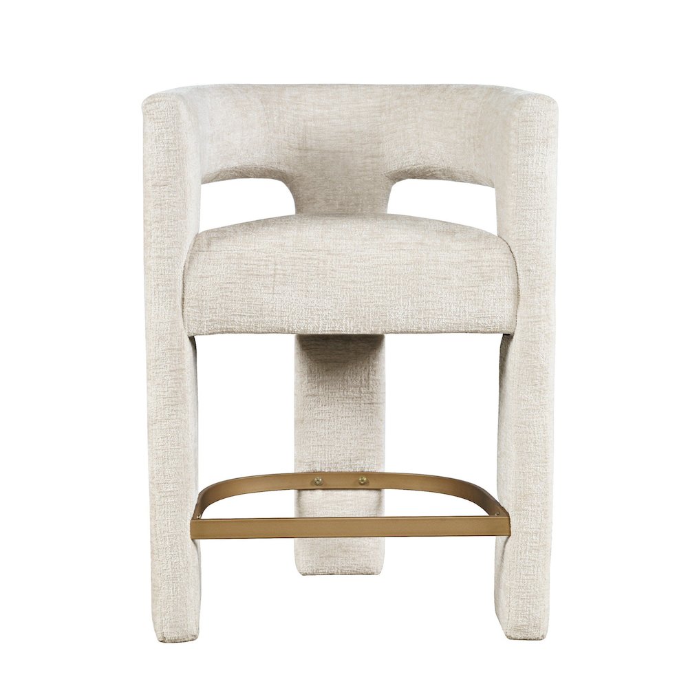 Elegant Brown Jacquard Upholstered Counter Stool with Metal and Plywood Base