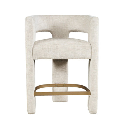 Elegant Brown Jacquard Upholstered Counter Stool with Metal and Plywood Base