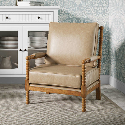 Ellsey Spindle Arm Faux Buff Leather Accent Chair