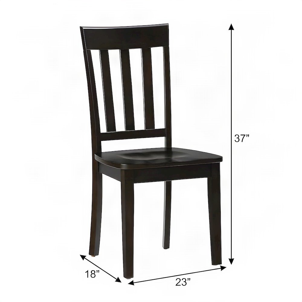 Solid Acacia Wood Classic Slat-Back Kitchen Dining Chairs, Set of 2, Espresso