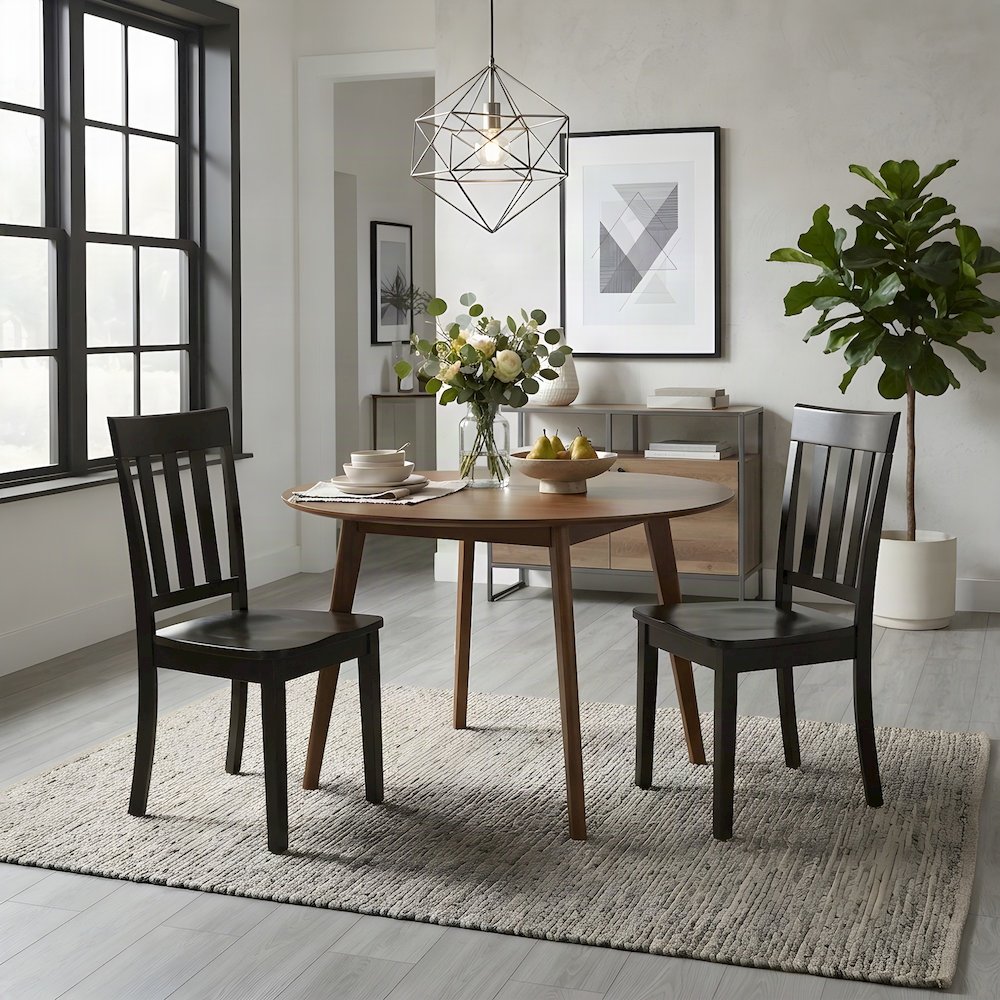 Solid Acacia Wood Classic Slat-Back Kitchen Dining Chairs, Set of 2, Espresso