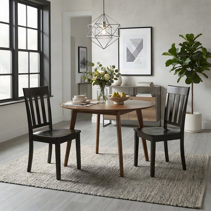 Solid Acacia Wood Classic Slat-Back Kitchen Dining Chairs, Set of 2, Espresso